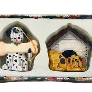 Vintage 2 Puppy Love 3" Christmas Ornaments Set Global Innovations 2000 Personal
